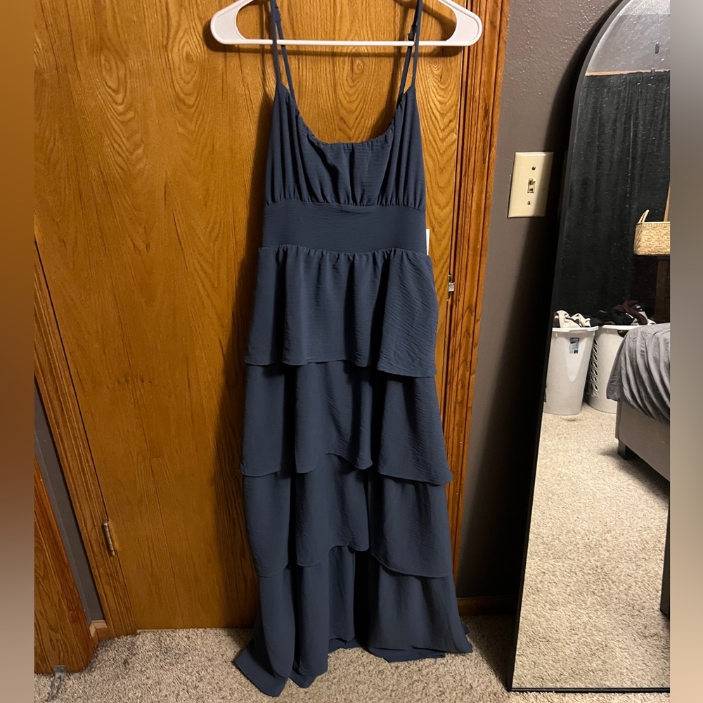 Elegant Blue Tiered Maxi Dress